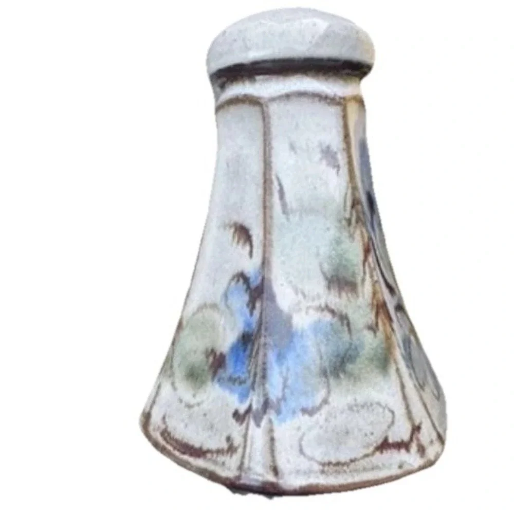 Large‎ Hand-Painted Stoneware Cheese, Pepper, Dried Herb Shaker Rustic w/ Handle